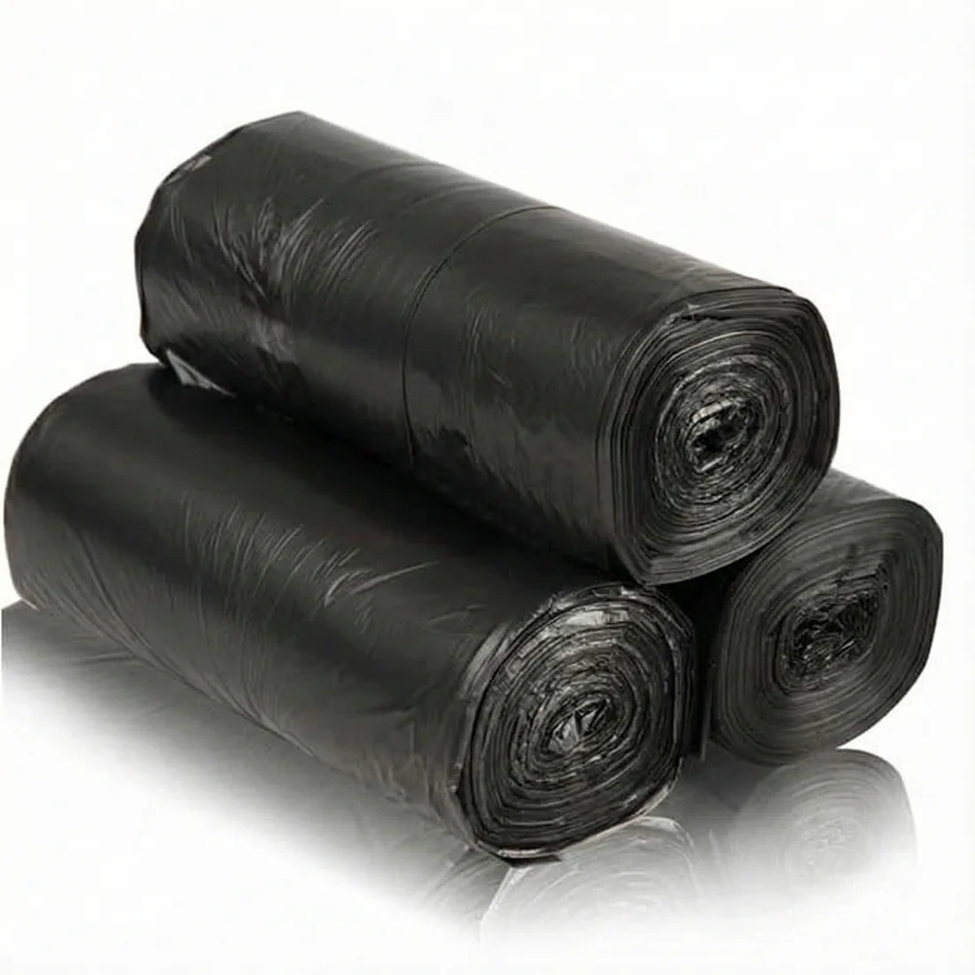Heavy duty garbage bags in roll and flat pack form