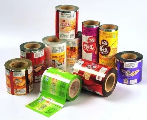 Printed laminated film rolls for automatic form fill seal machines